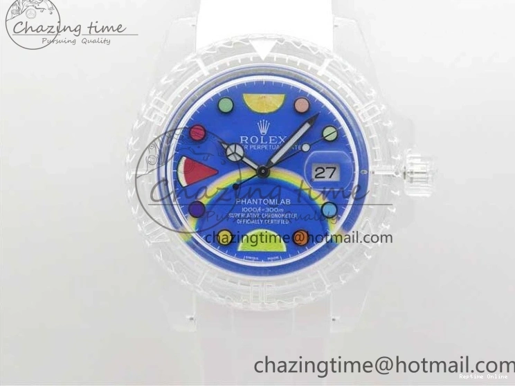 1219 Submariner Phantomlab Transparent KZF Best Edition Blue Fruit Dial on White Rubber Strap VR Classic 2563